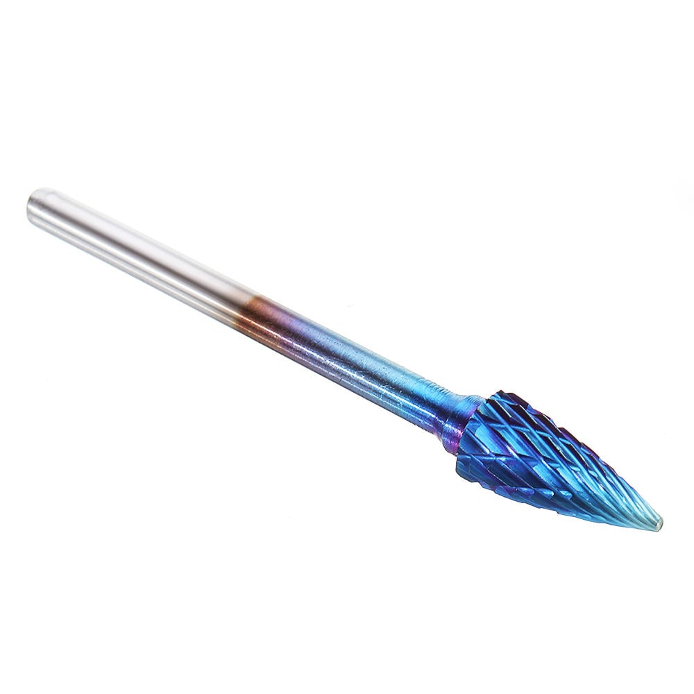 10Pcs 3mm Shank Blue Nano Tungsten Carbide Burrs 6mm Head Rotary File Set