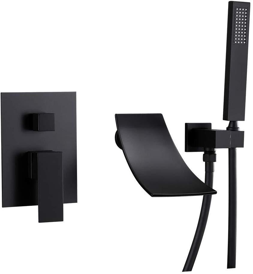 Waterfall Wall-Mount Tub Faucet with Handheld Shower Head Chrome Spout Bathtub Hand Solid Brass Wall Mount Filler for Bathroom