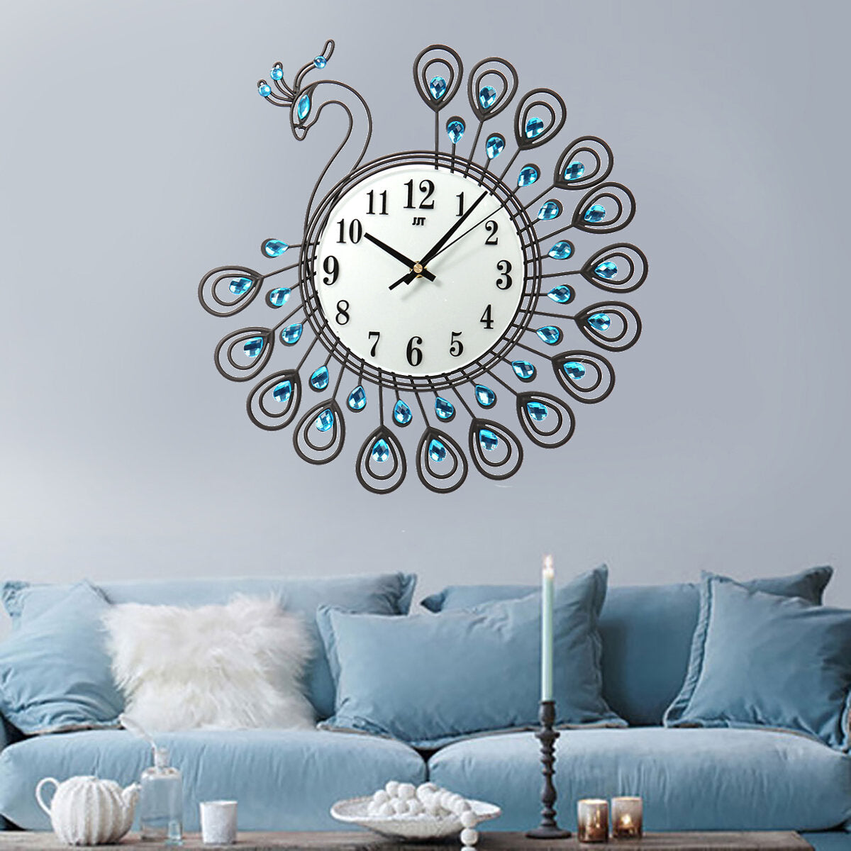37cm European Style Peacock Shape Luxury Digital Metal Wall Clock