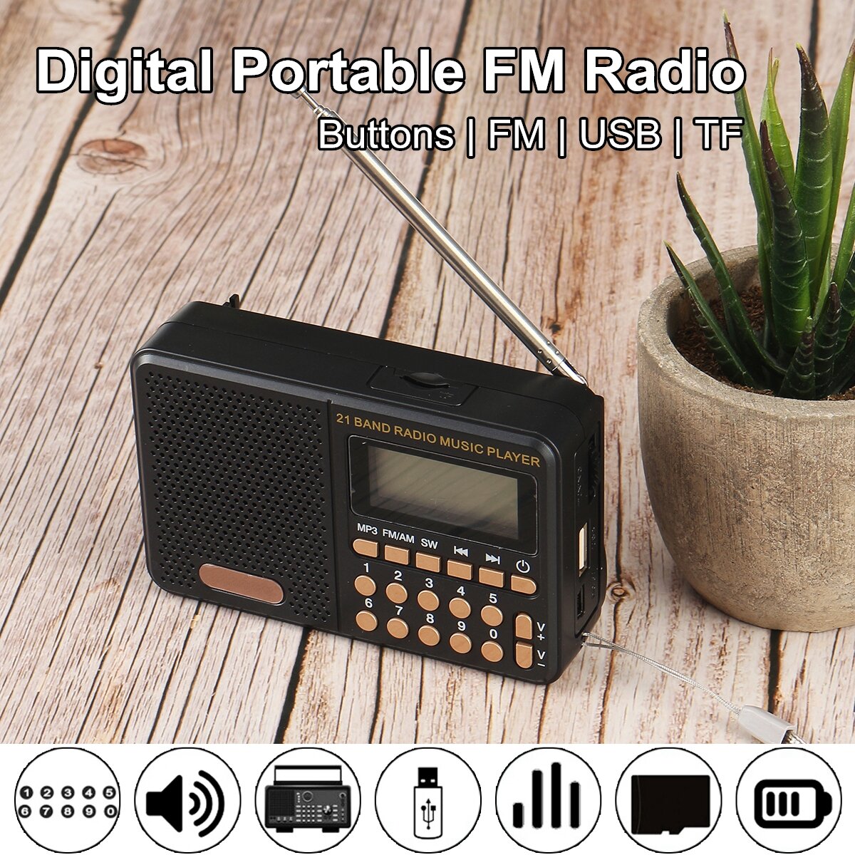 Portable Retro Radio LED Display Speaker MP3 Player FM TF Card U Disk AUX Mini