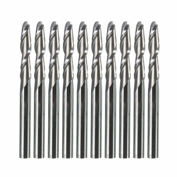 10pcs 1/8 Inch Shank 2 Flutes Carbide Ball Nose End Mills 17mm 2 Flute CNC Cutting Tool