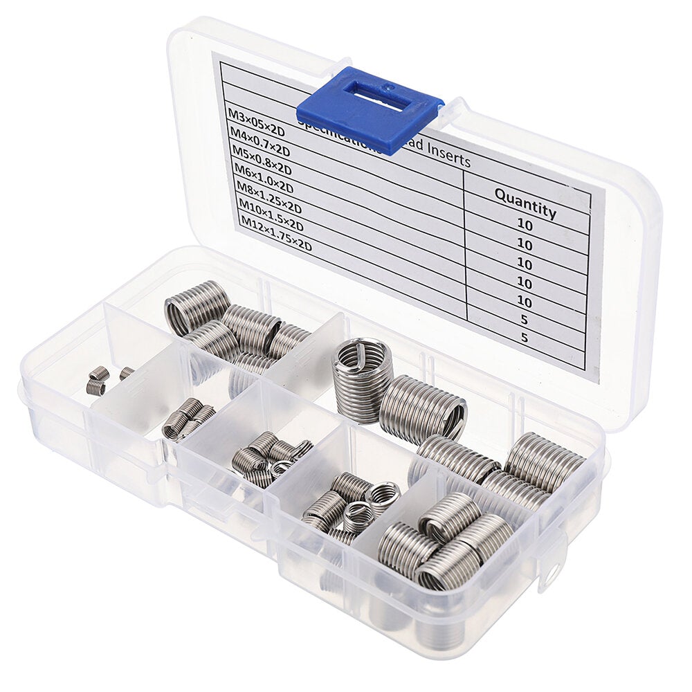 60PCS/set M3-M12 Thread Insert Set Stainless Steel Screw Thread Repair Insert Kit Wire Screw Sleeve Set