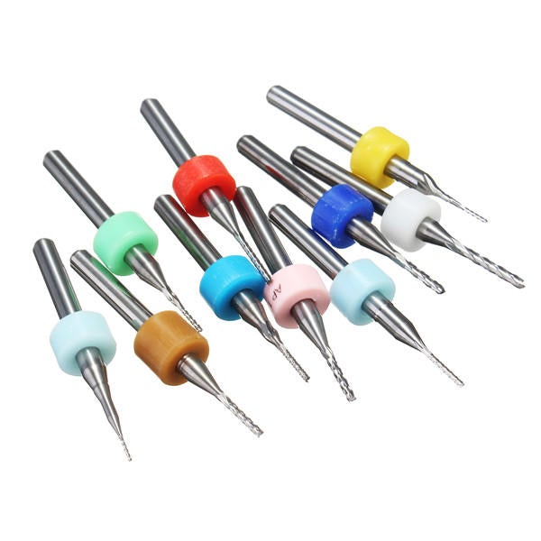 10pcs 0.5-1.4mm Carbide End Mill Set PCB Cutter 3.175mm Shank CNC Engraving Bit