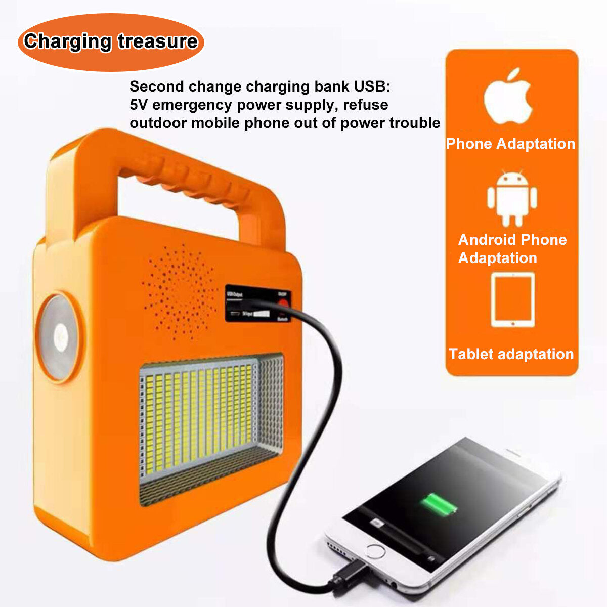 Bluetooth Speaker Strong Light LED Solar Rechargeable Light Emergency Power Bank 6000mA