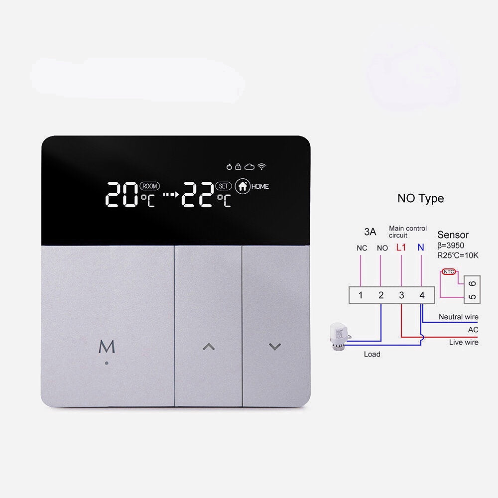 Smart Thermostat Sliver Electric Heating Temperature Controller APP Real Time Remote Control LCD Touch Display Screen Works With Alexa Google Home