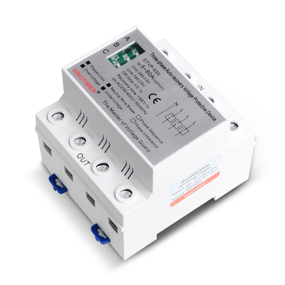 63A 80A 380V Auto-recovery Protective Device Mounted DIN Rail Self Reconnect Surge 3 Phase Protector