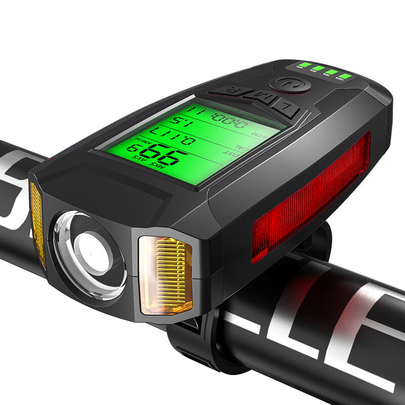3-in-1 350LM COB Bike Light + USB Horn Lamp + Speed Meter LCD Screen 5-Modes Waterproof Bicycle Headlight With Horn