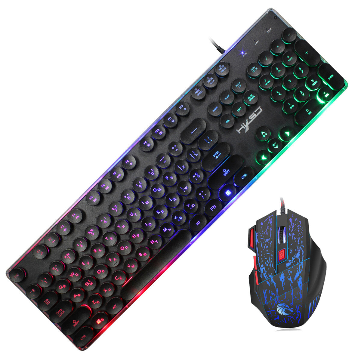Russian Wired Gaming Keyboard & Mouse Set 104 Keys Rainbow Backlit Punk Keycaps Mechanical Feel Keyboard 5500DPI 7 Buttons Computer Mouse