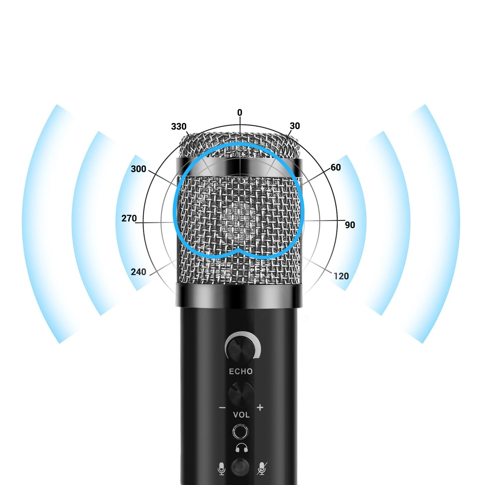 USB Condenser Microphone Wired Cardioid Pickup Pattern Mic