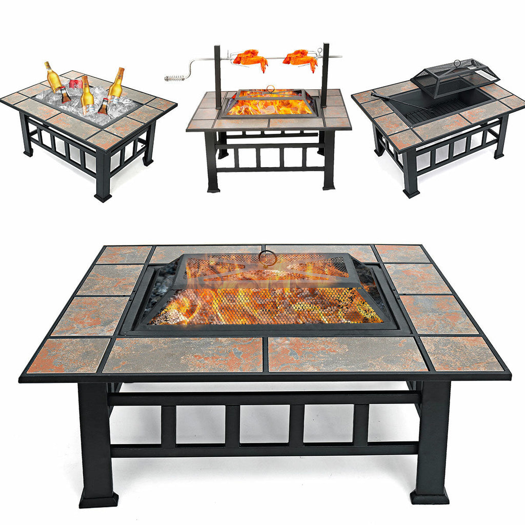 37inch Metal Fire Pit BBQ Grill Patio Garden Backyard Stove with Brazier Cover Outdoor Camping Picnic