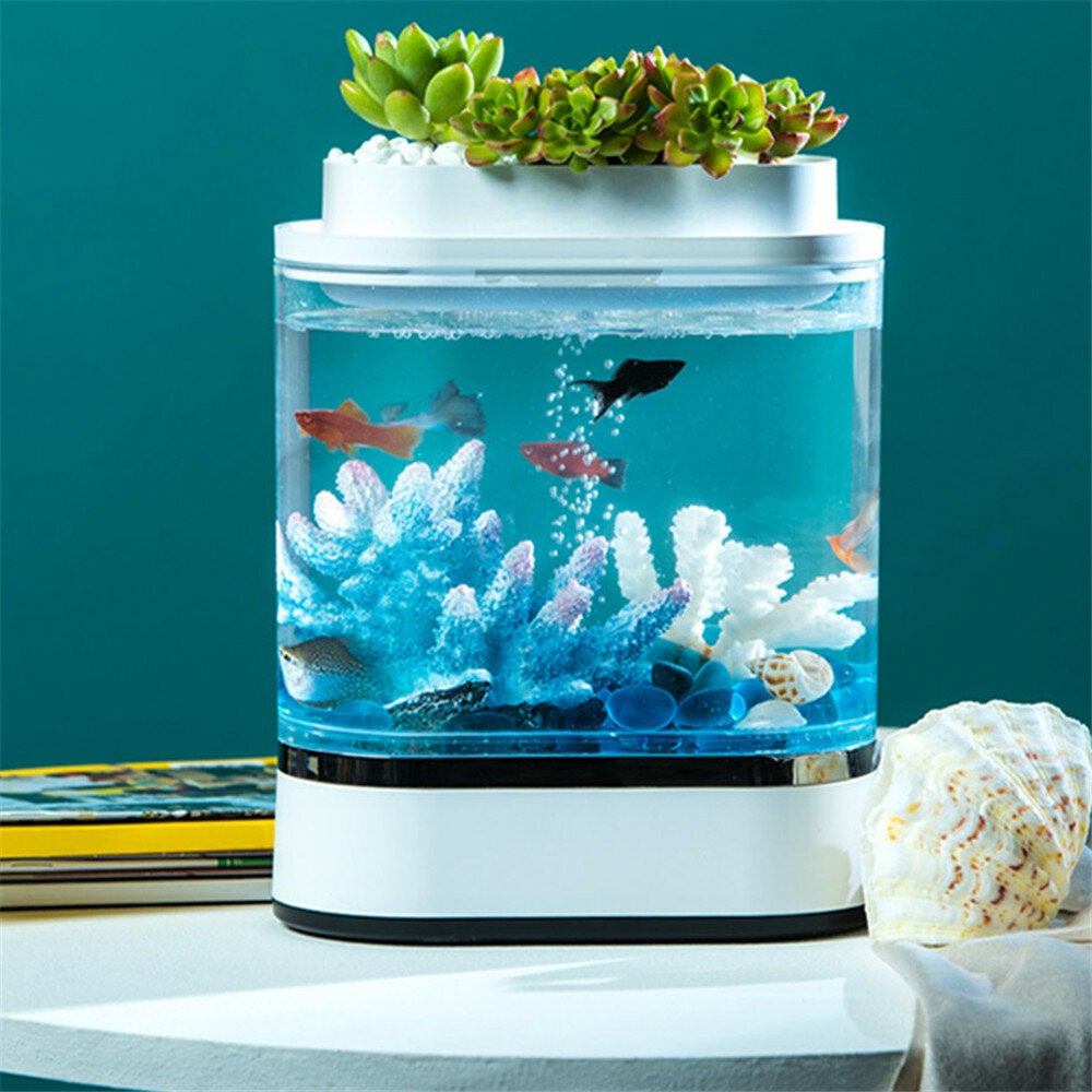 Fish Tank USB Charging Self-cleaning Aquarium with 7 Colors LED Light