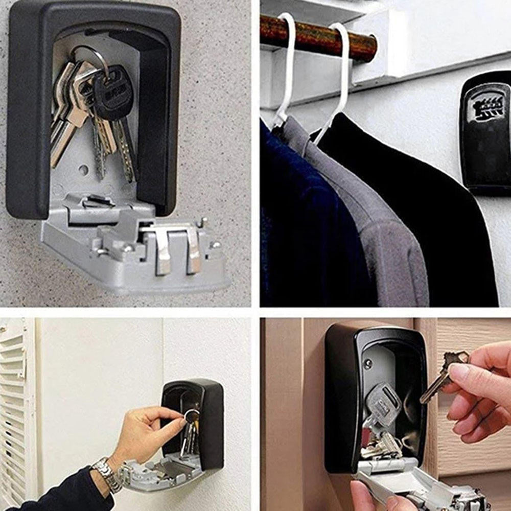 Aluminum Alloy Password Box Wall Mounted Key Lock Box 4 Digit Code Combination Key Storage Lock Box for Realtor Construction Room Escape
