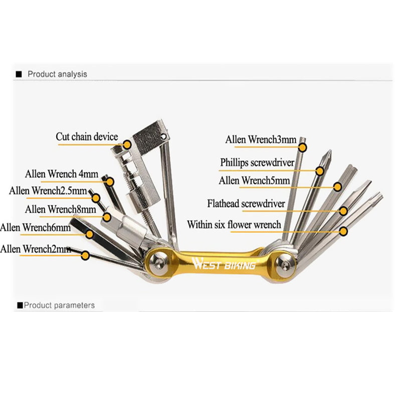 11-in-1 Bicycle Repair Tools Kit Multifunction Hex Spoke Cycling Screwdrivers Tools Tyres Lever Allen Wrench MTB Bike Tools