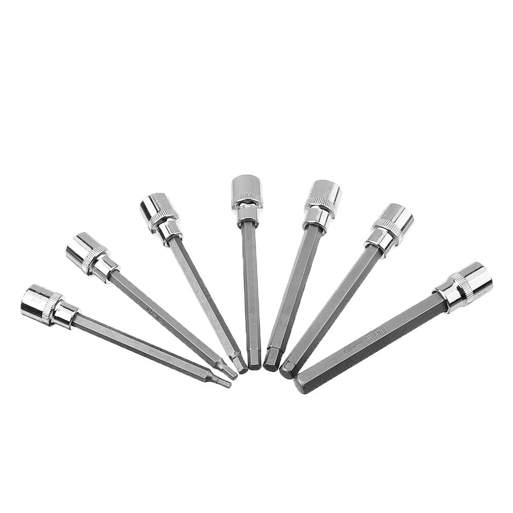 7Pcs 3/8" Drive Long Reach Hex Bit Socket Set 3-10mm CR-V Screwdriver Head Set