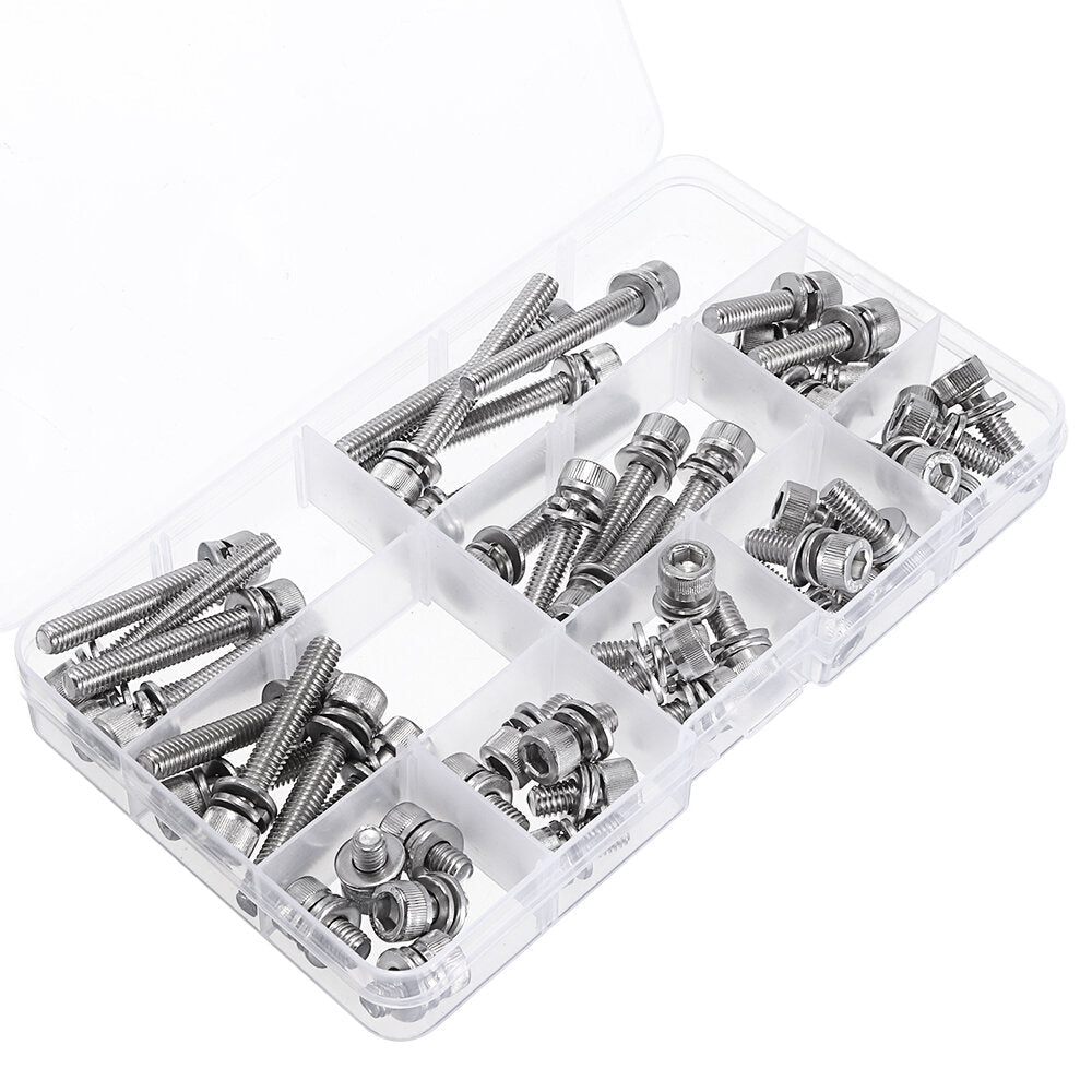 50Pcs M6 Hex Socket Knurled Cap Head Screw 304 Stainless Steel Bolt Assortment Set