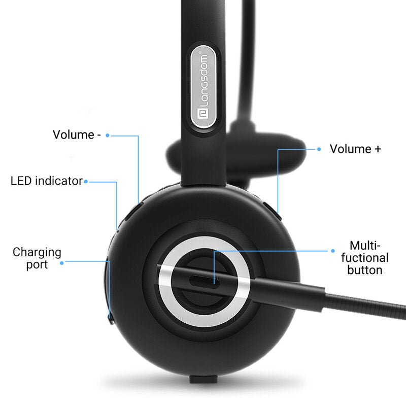 Bluetooth 5.0 Headphones Hands-free With HD Mic Charging Base Wireless Skype Headsets For Trucker Drivers Call Office