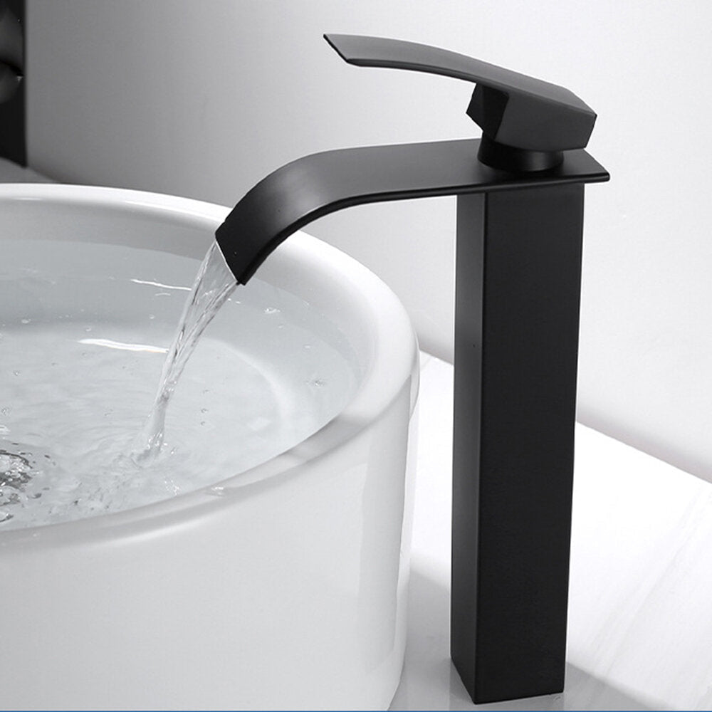 Waterfall Black Bathroom Basin Faucet Single Lever Hole Hot And Cold Washing Tap