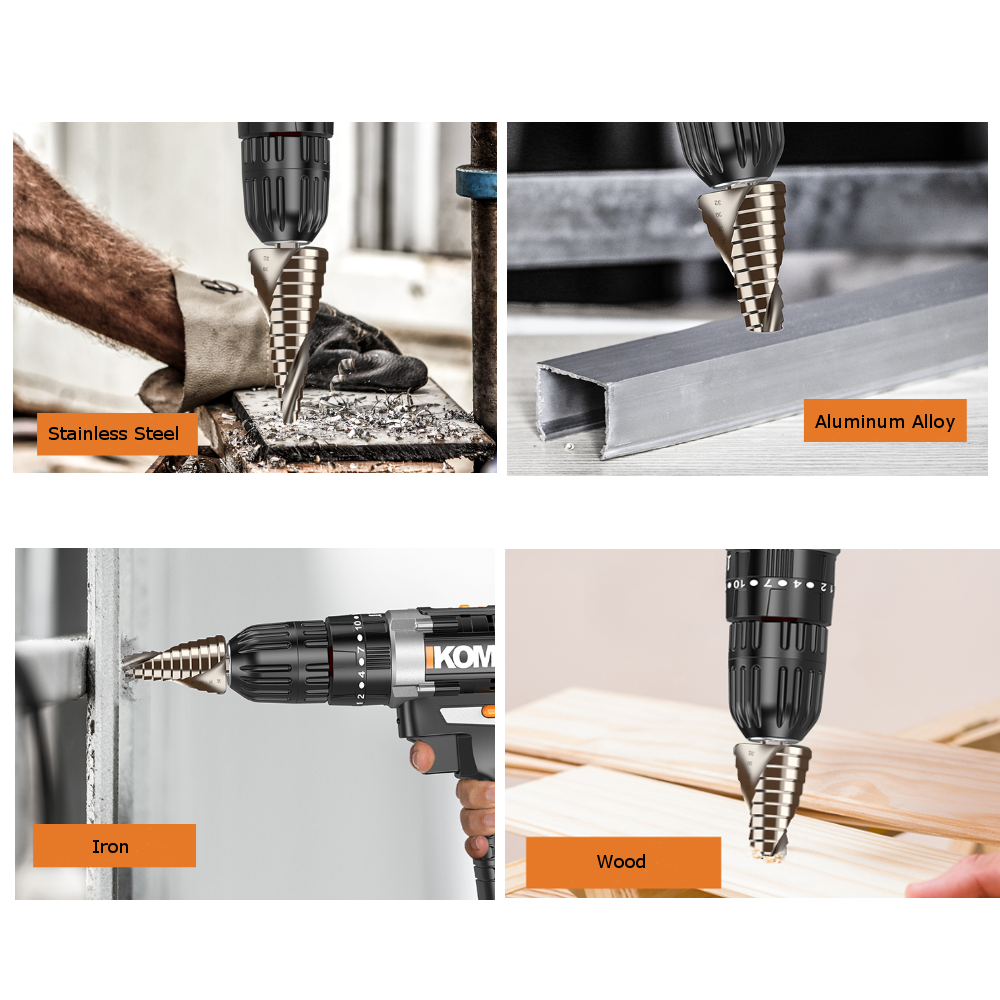 Cobalt Step Drill Bit Triangle Shank 4-12/4-20/4-32mm Spiral Flute Step Drill