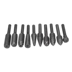 10Pcs Rotary File Rasp Set 6mm Shank Files Burr Cutters Woodworking Carving Bits