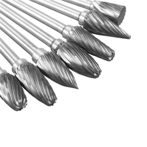 10pcs 3mm Shank Tungsten Steel Carbide Burr Set Single Line 6mm Head Rotary Drill Bit
