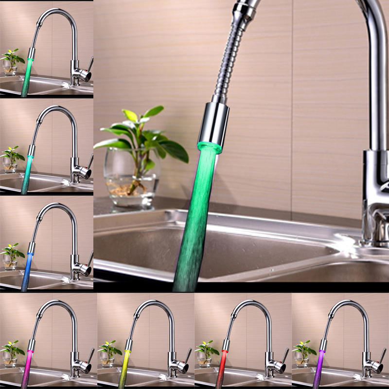 360 Rotation LED Faucet Tap Heads Aerators Water Powered 7 Colors Quick/Slow Flashing