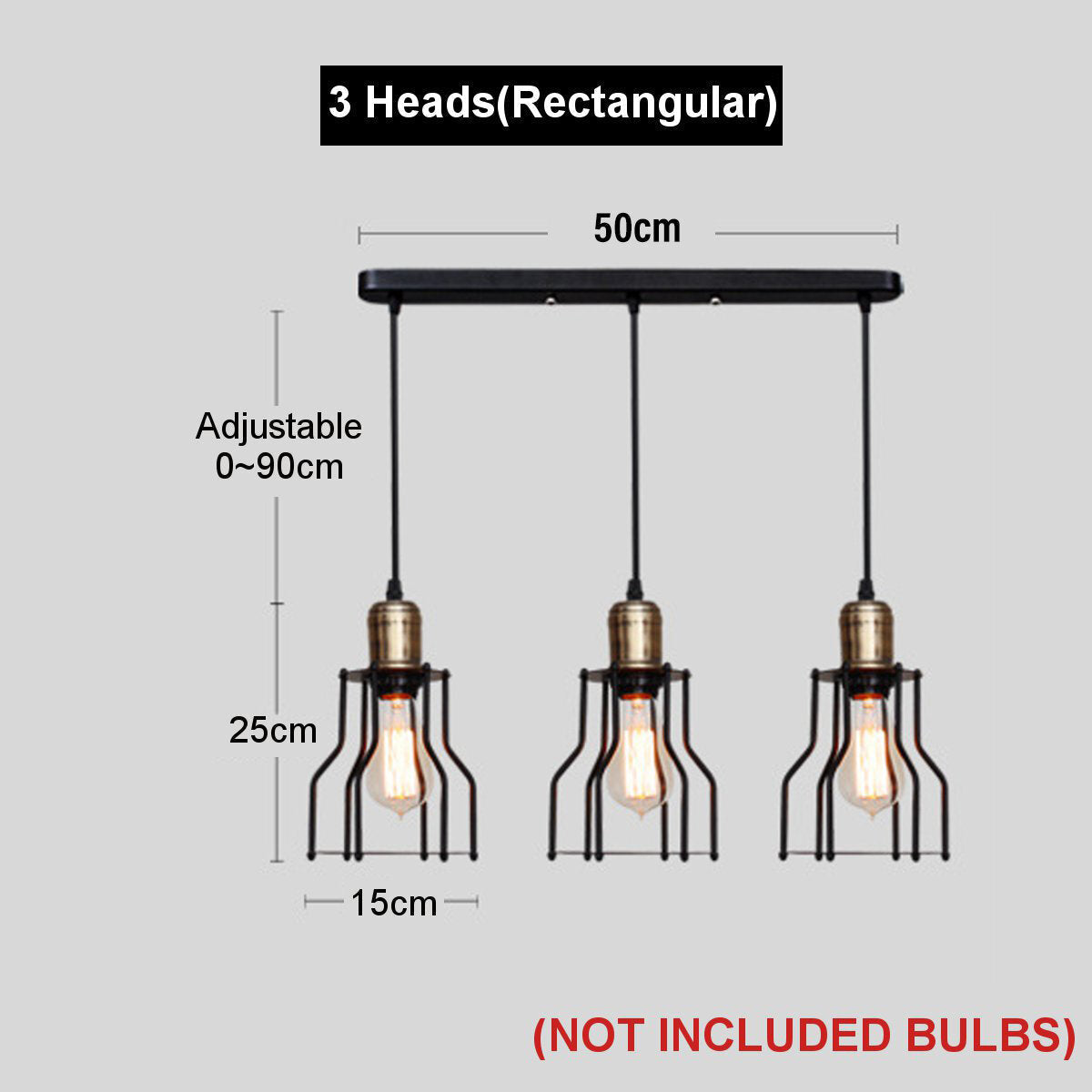Industrial 3-Light Pendant Light, Adjustable Flush Mount Ceiling Lighting for Kitchen Island Living Room