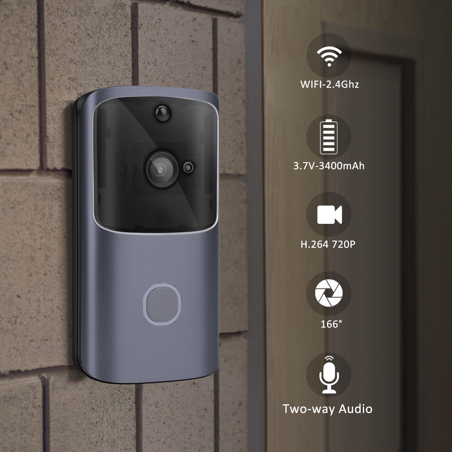 720P 166 Wide View Two-way Audio Smart WIFI Video Doorbell Smart Home PIR Alarm Monitor
