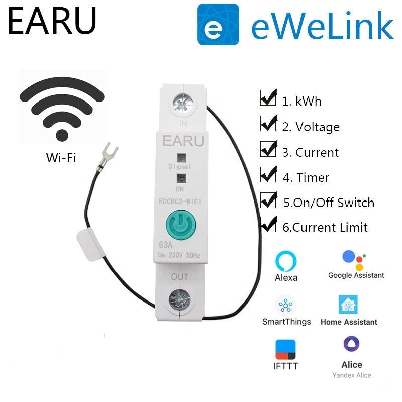 Smart WIFI Energy Circuit Breaker Meter Power Consumption kWh Meter Timer Switch Relay Voltmeter Works