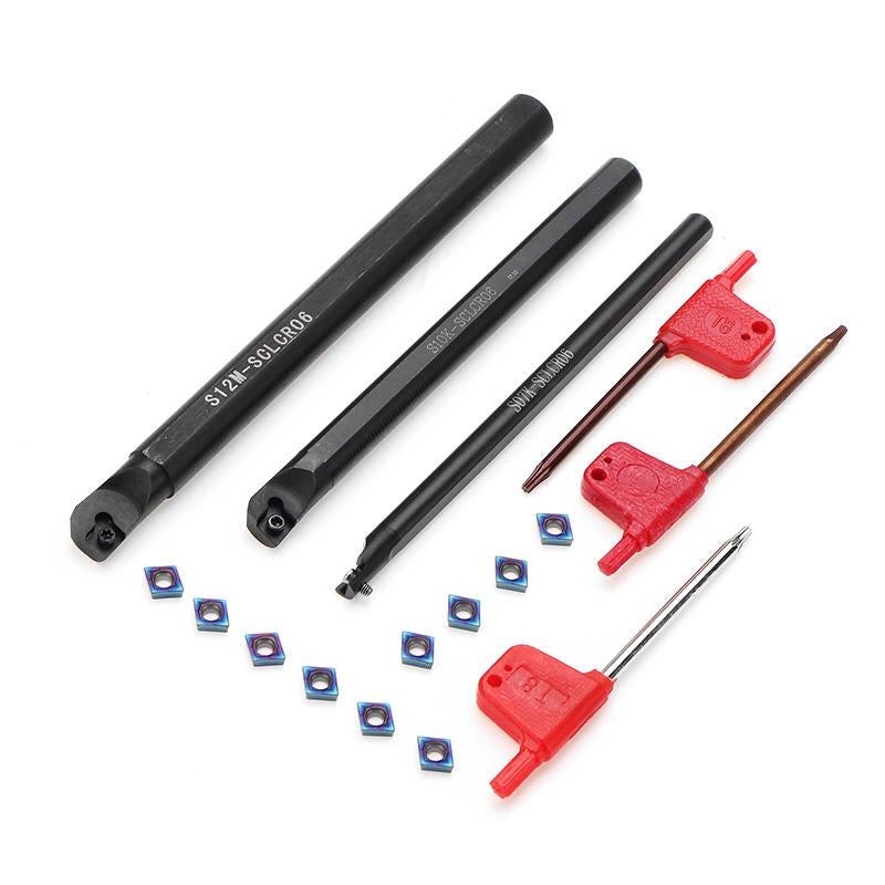 3pcs SCLCR Lathe Boring Bar Turning Tool Holder Set with 10pcs Blue Nano CCMT0602 Inserts