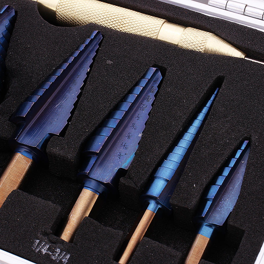 6Pcs HSS Nano Blue Coated Step Drill Bit With Center Punch Set Hole Cutter Drilling Tool