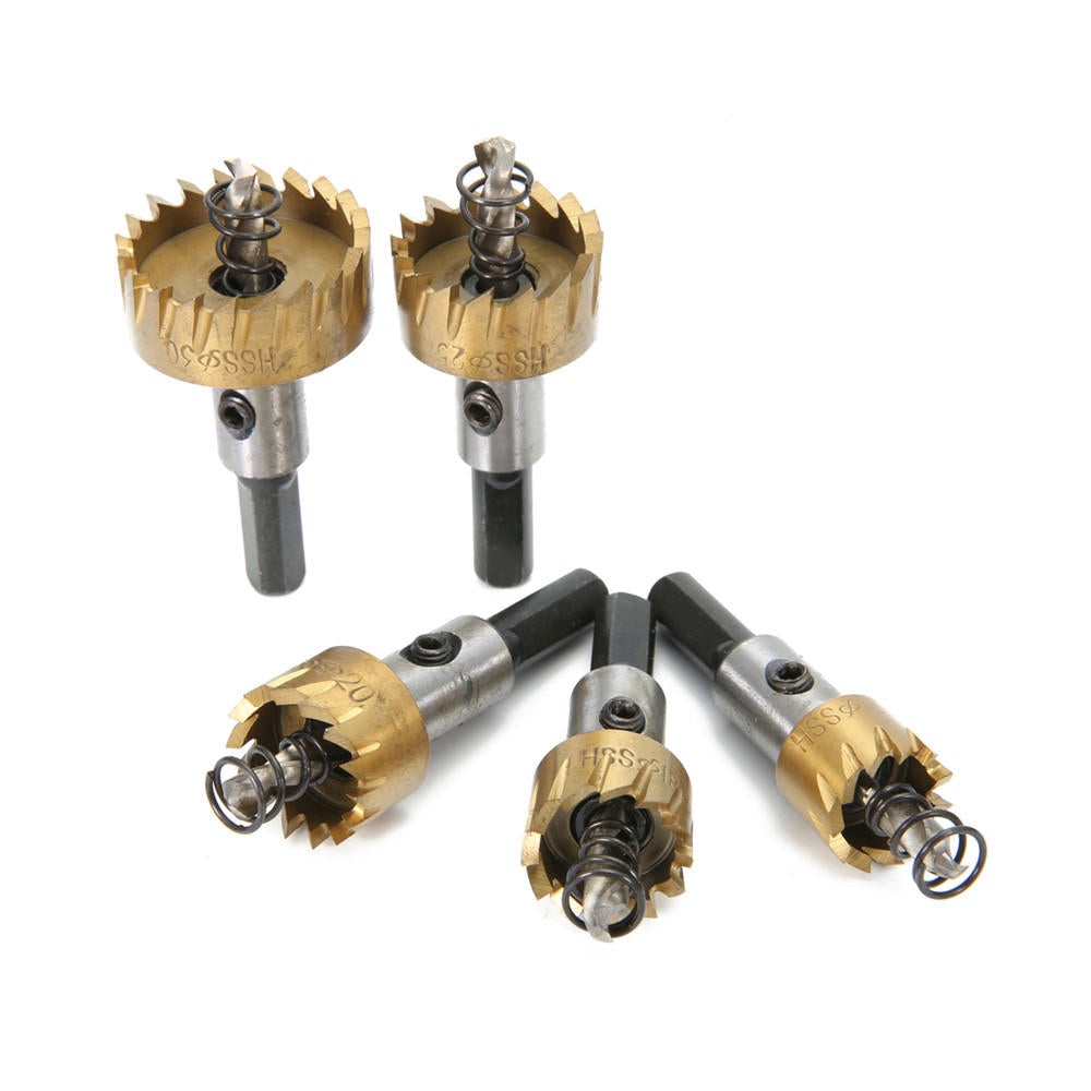 5Pcs HSS 6542 Titanium Coated Hole Sawtooth HSS Hole Saw Cutter Drill Bit Set 16/18.5/20/25/30mm