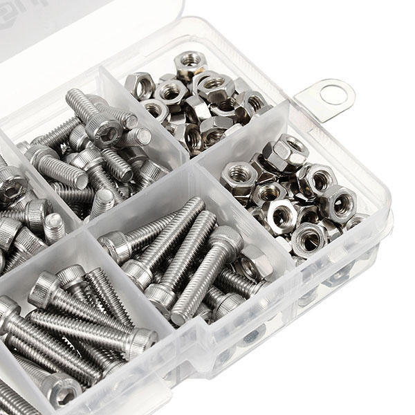 M4SH1 M4 Stainless Steel Hex Socket Cap Head Screws Bolts Nuts Assortment Kit 250Pcs