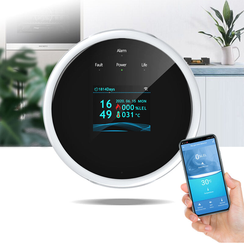 Wifi Natural Gas Sensor LCD Screen Household Smart Gas Alarm Detector Leakage Sensor Wifi Temperature Detectors Work with Amazon Alexa Google Home