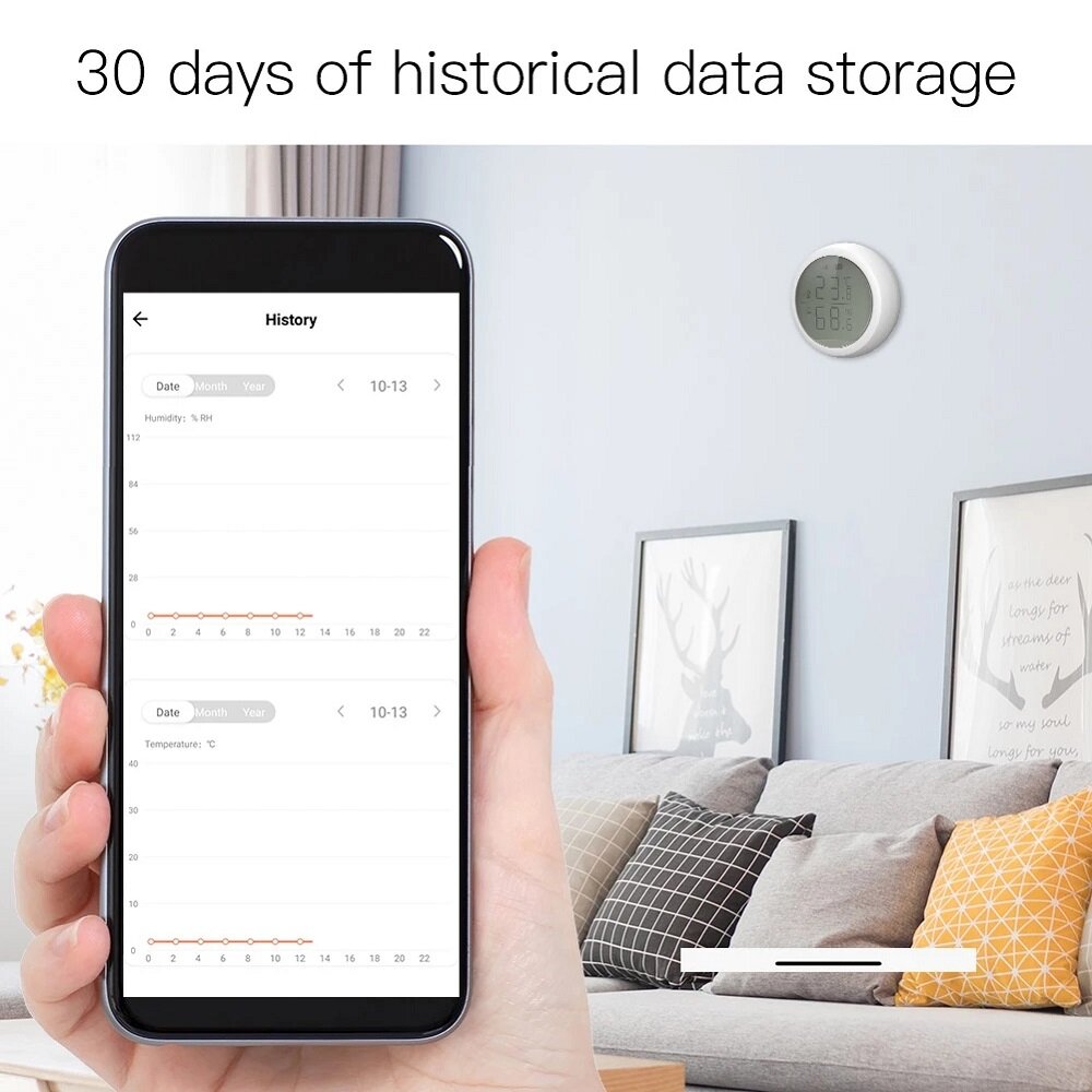 Smart Temperature And Humidity Sensor LCD Display Battery Powered with Smart Life App Alexa Google Home