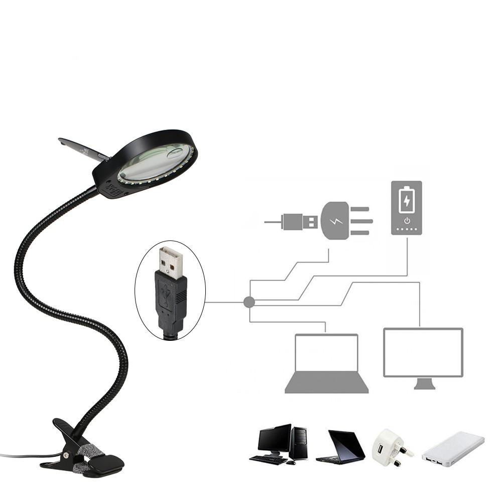 LED 3X/10X Magnifier Glass with Clamp Clip Table Light