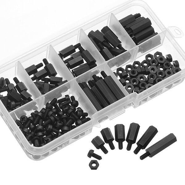 M3NH5 180Pcs M3 Nylon Screw Black Hex Screw Nut PCB Standoff Spacer Column Assortment Kit