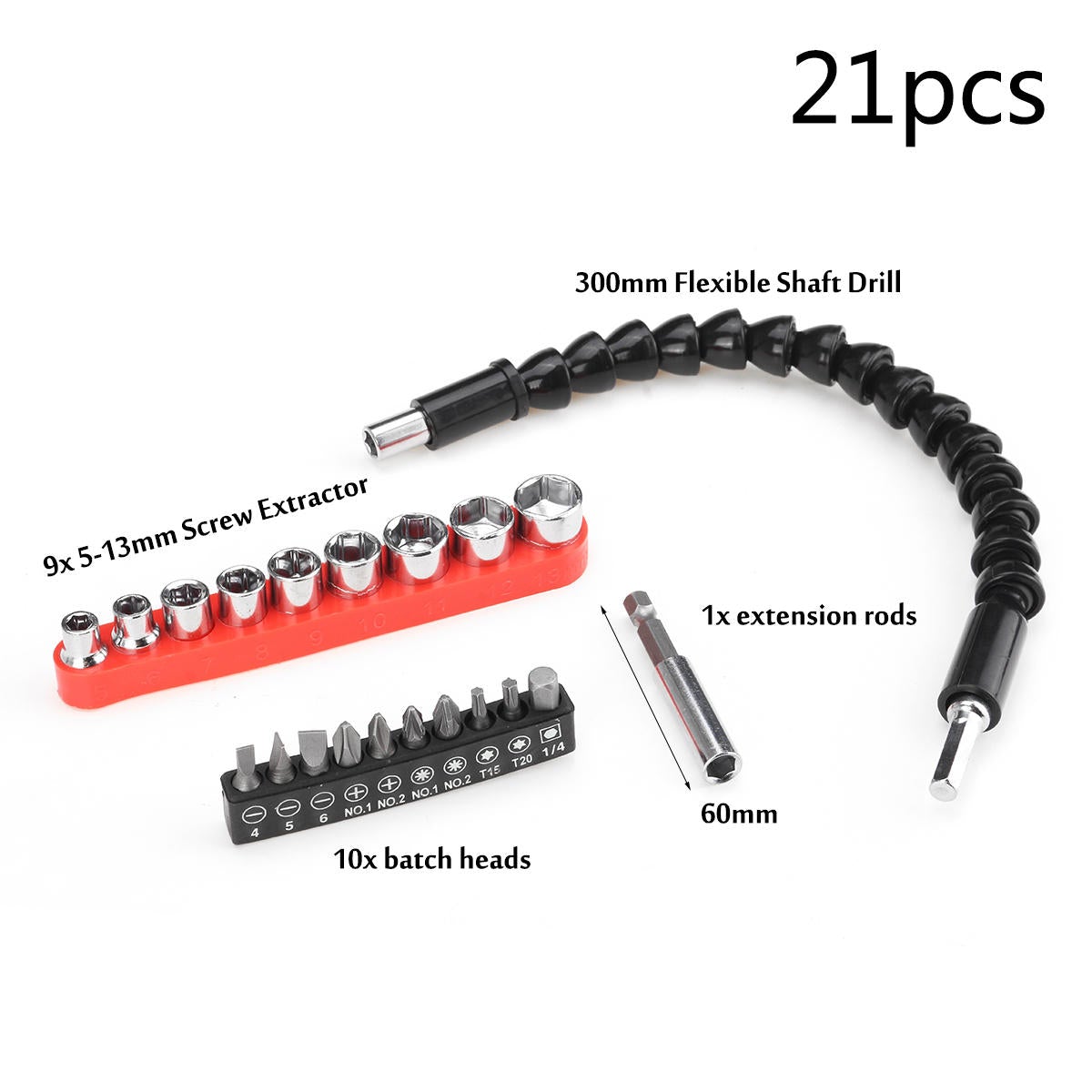 21/23/27pcs Drill Bits Set Batch Heads Flexible Shaft Drill Tools Kit
