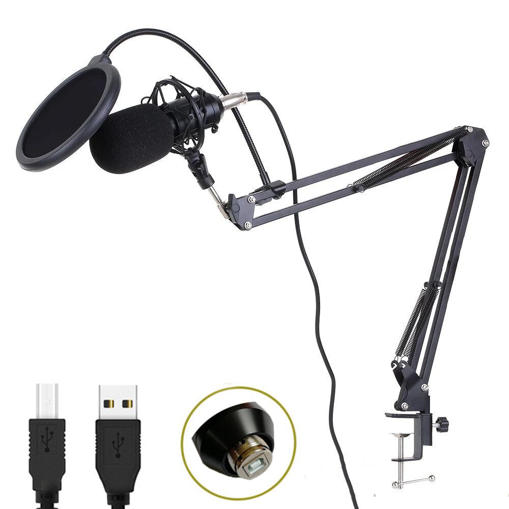 Professional 192KHz/24Bit HD Free Drive USB Condenser Microphone Kit with Stand Mount