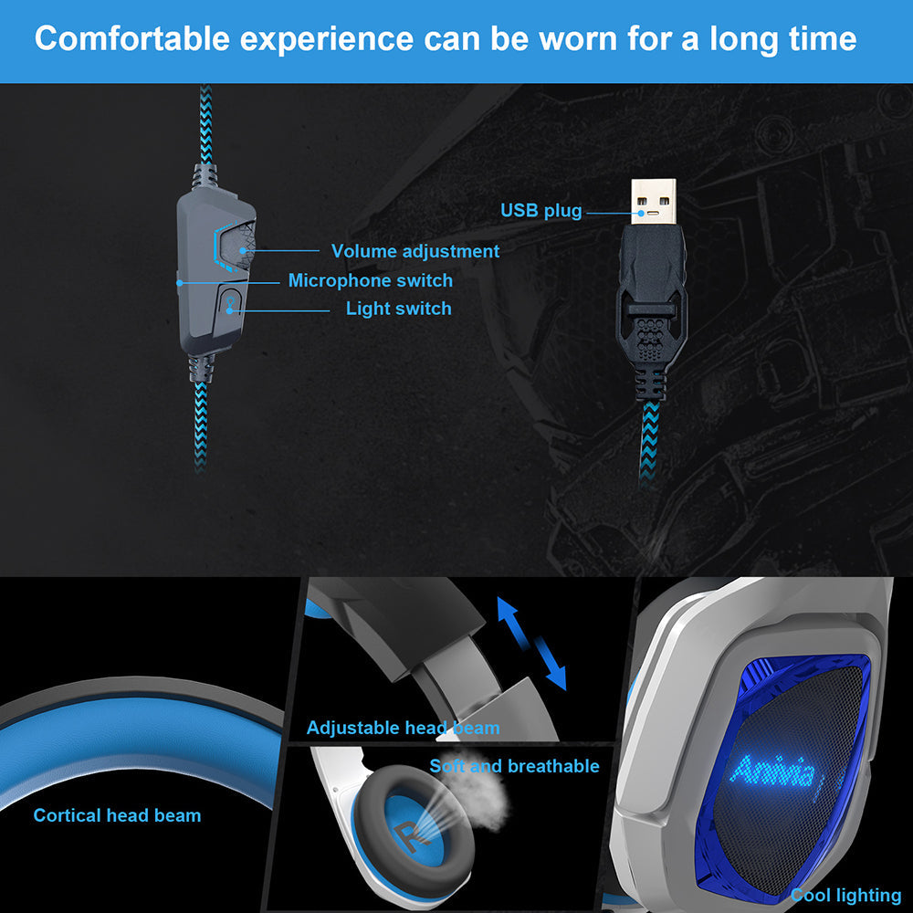 Gaming Headset Virtual 7.1 Sound Effect USB Interface Omnidirectional Flexible Microphone for PS4 Laptop PC