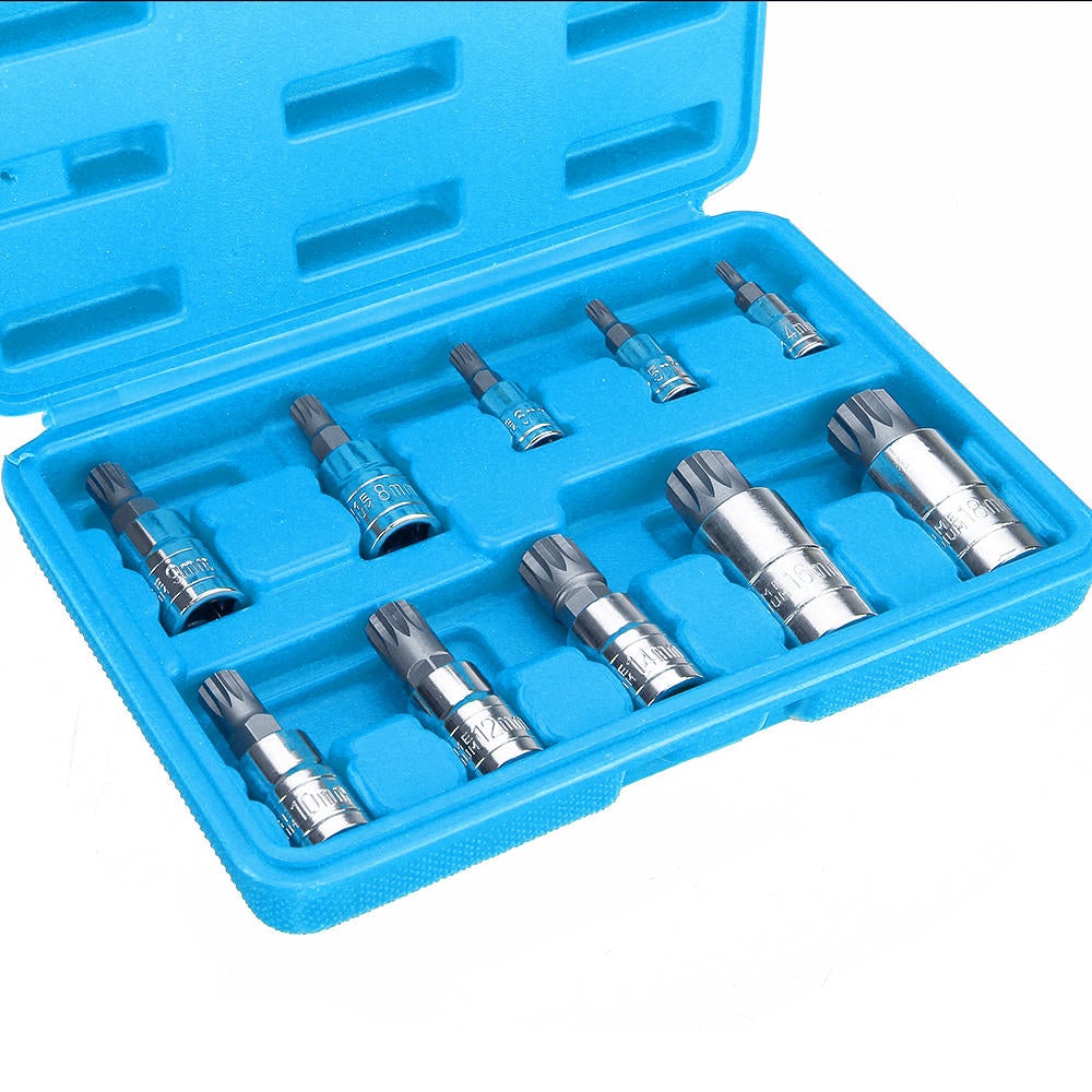 10pcs Red/Blue XZN12 Point Tamper Proof Socket Adapter Set Triple Square Spline Bit Socket