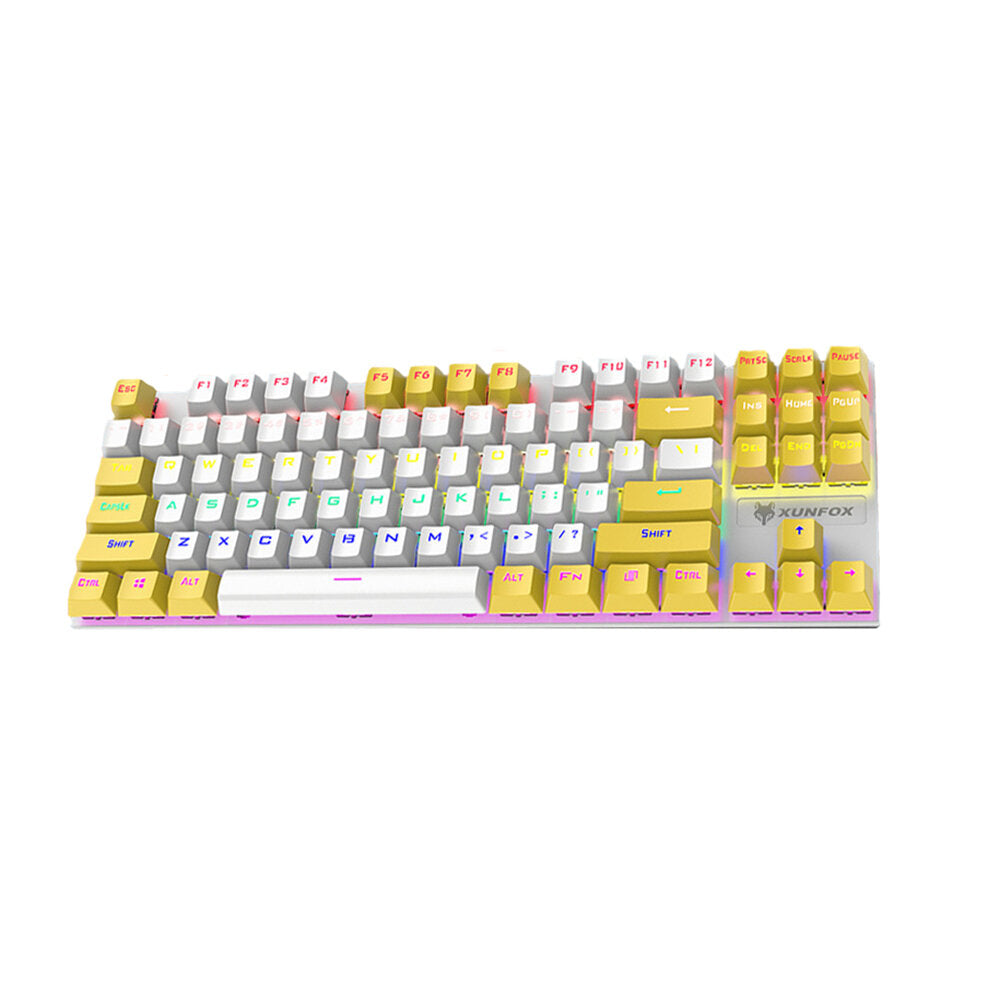 Mechanical Keyboard 87 Keys Mixed-Color Keycaps Blue Switch USB Wired Rainbow Light 80% TKL Layout Gaming Keyboard