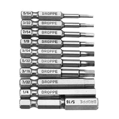10pcs SAE 5/64-5/16 Inch Hex Head Screwdriver Bit 1/4 Inch Hex Shank Magnetic Screwdriver Bit