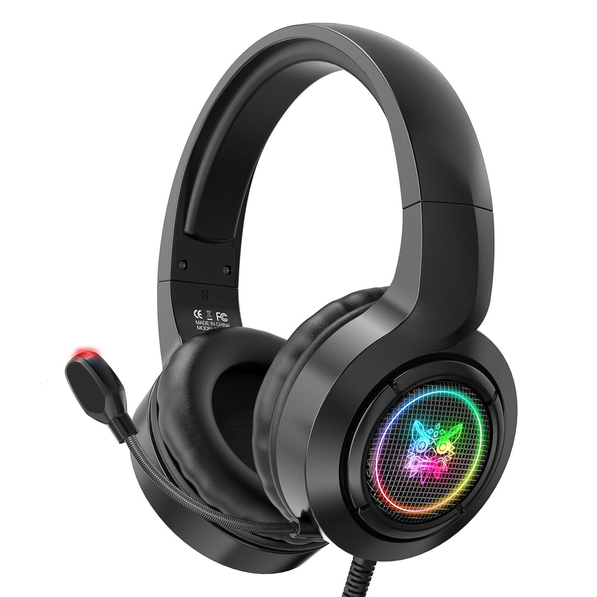 Gaming Headset USB+3.5mm 50mm Sound Unit RGB Light Gaming Headphone with Noise-canceling Mic for PS4 Computer PC