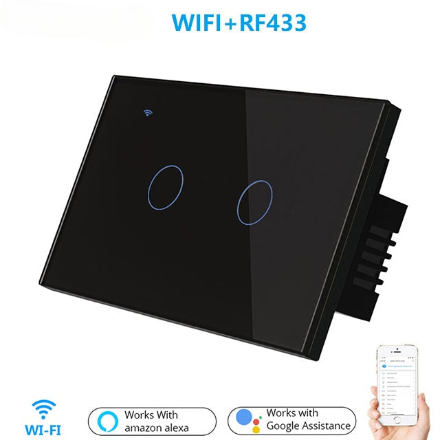 US WiFi+RF Smart Lights Wall Touch Switch APP Voice Remote Control Wireless Lamp Smart Home Switch,2 Gang 1/2 Way