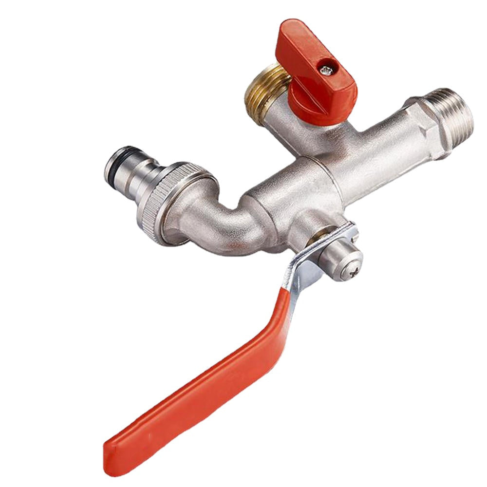 3/4'' Brass 1 in 2 out Washing Machine Faucet Male Thread Double Outlet Tap w/ Water Flow Control Valve