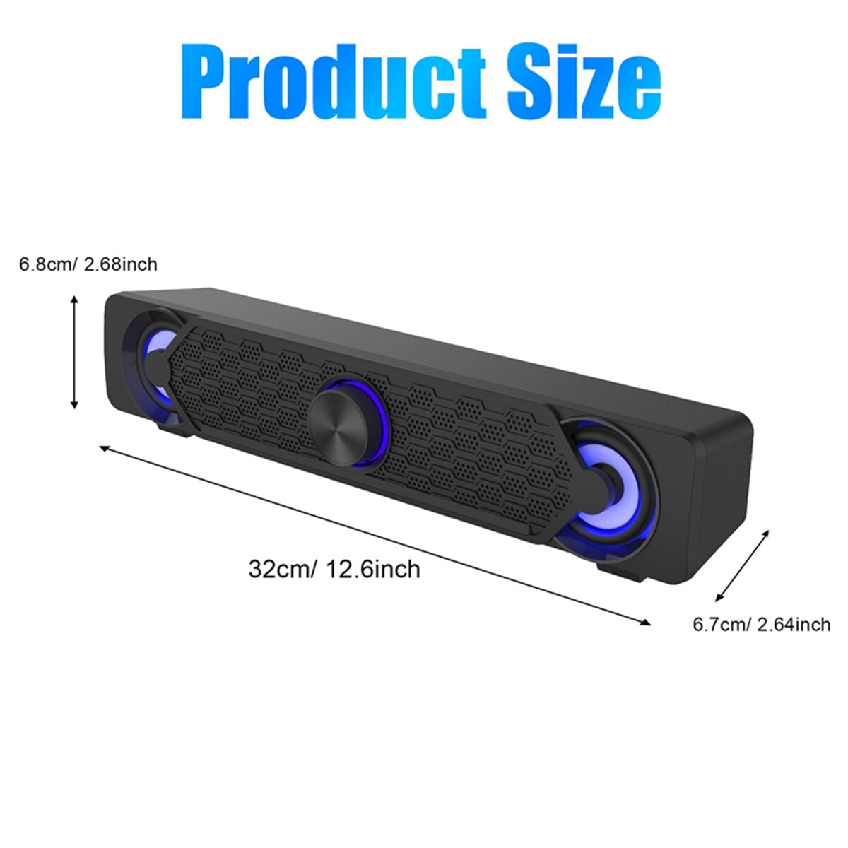 Desktop Soundbar Hi-Fi 3D Surround Sound Bass 50.8mm Dual Drivers Luminous USB AUX Wired Speaker