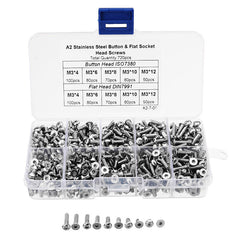 M3SH8 M3 Stainless Steel Hex Socket Button & Flat Head Screw Bolt Assortment Kit 720Pcs
