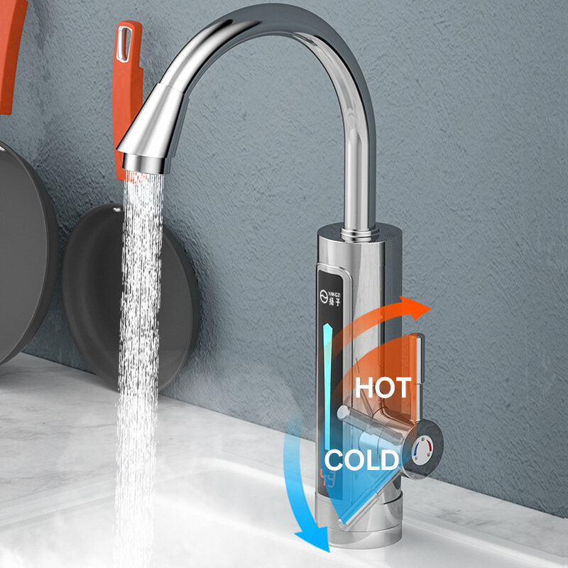 3300W Electric Hot Water Heater Faucet LED Ambient Light Temperature Display Instant Heating Tap