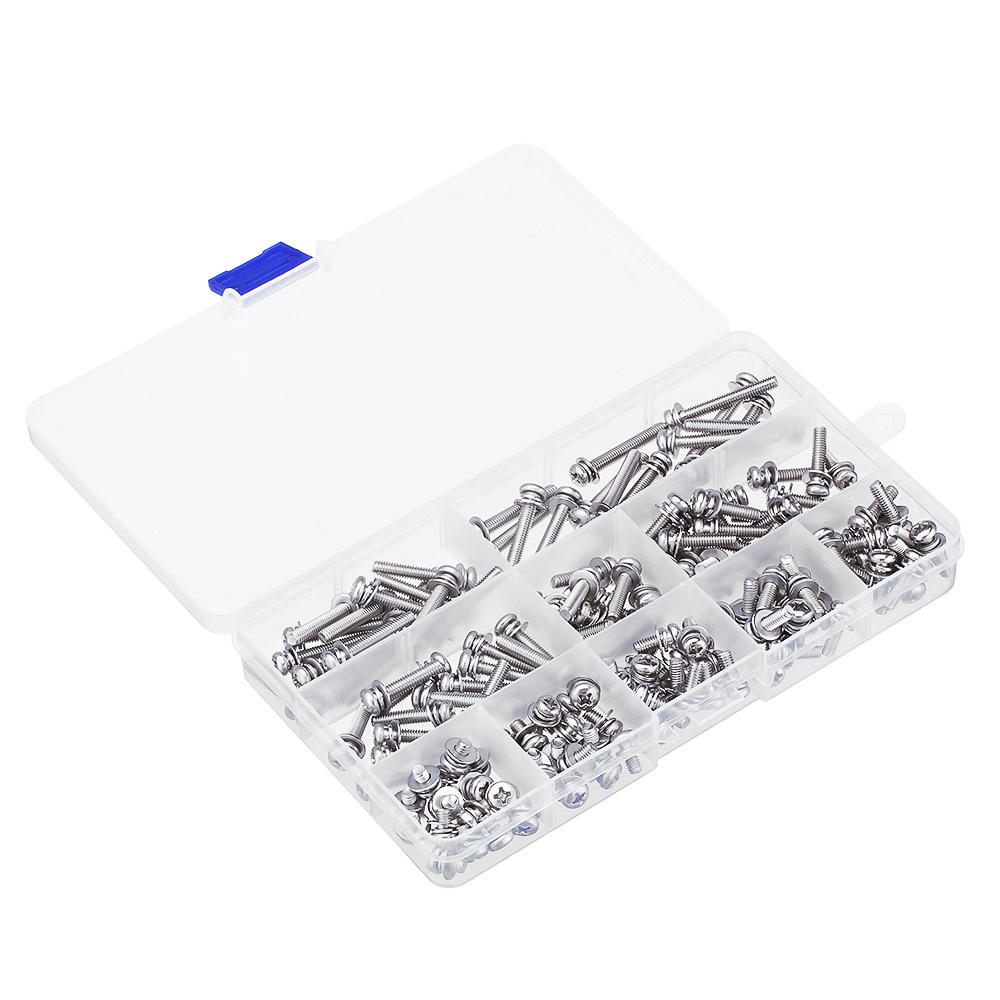 M4SP3 150Pcs M4 Stainless Steel 6-30mm Phillips Pan Head Machine Screw Washer Bolt Asortment