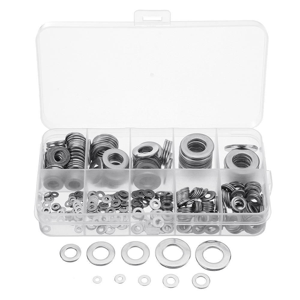 400Pcs 304 Stainless Steel Flat Washer Round Assortment Set M2/2.5/3/4/5/6/8/10